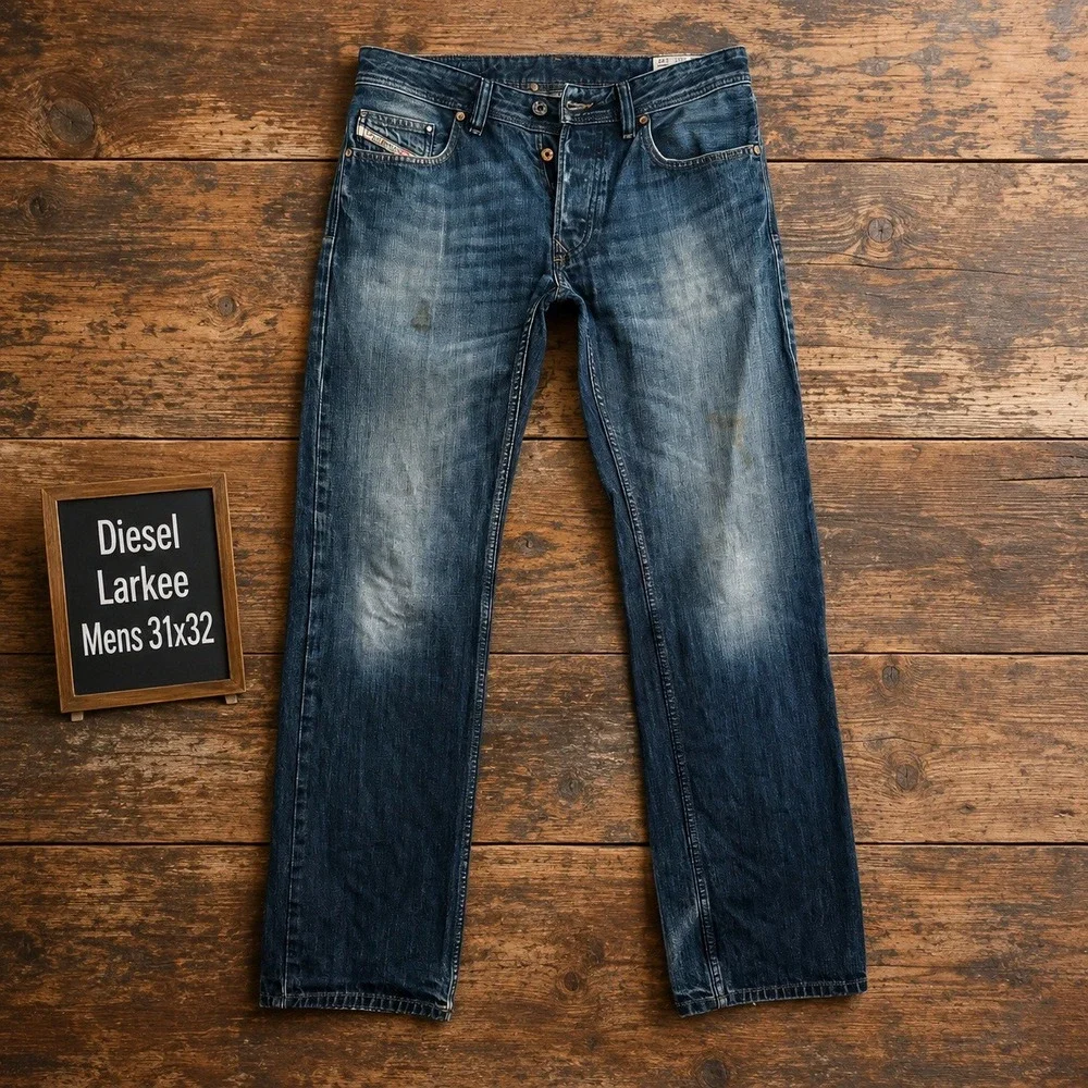 Diesel Larkee Mens 31x32 Regular Straight Jeans Dark Wash Blue Denim 0823G